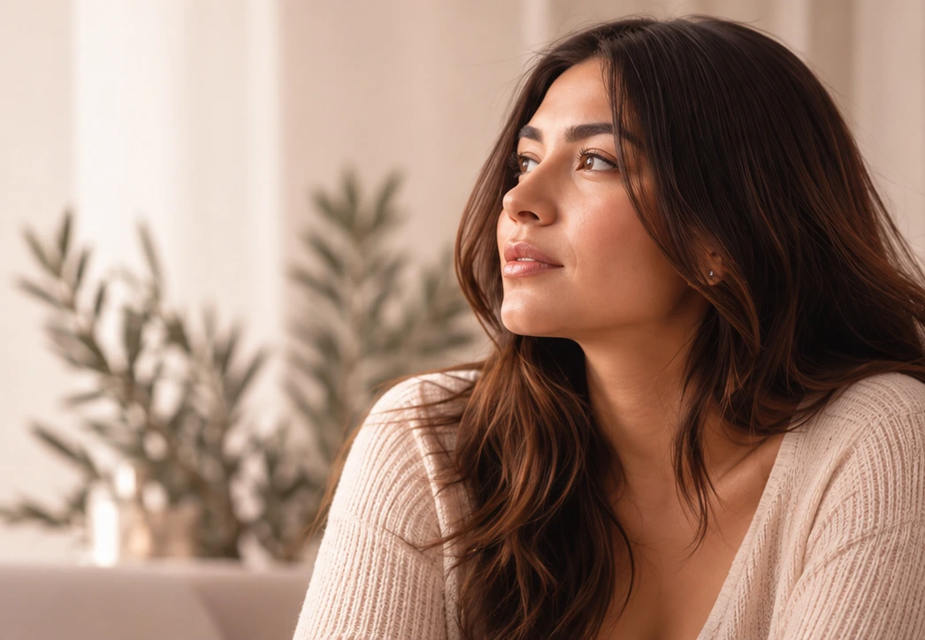 Woman in a peaceful, softly lit setting