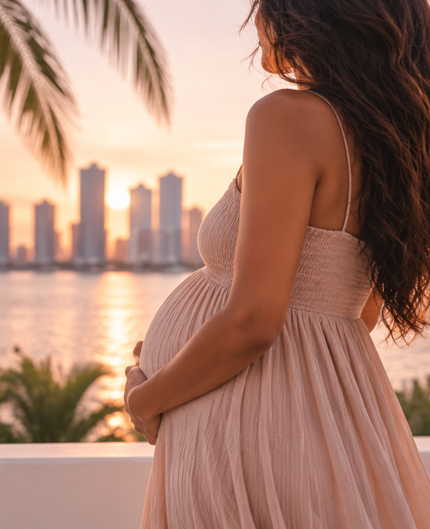 Expectant mother overlooking the Miami waterfront